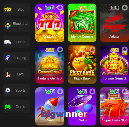 Main screen of Bigwinner game page for PK players